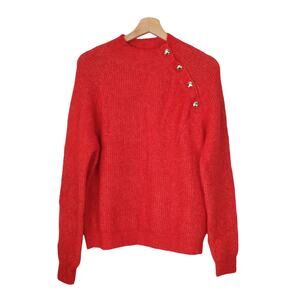 Sezane La Maille Rudy Jumper Mohair Mock Neck Sweater Red Knit Stretch Size M